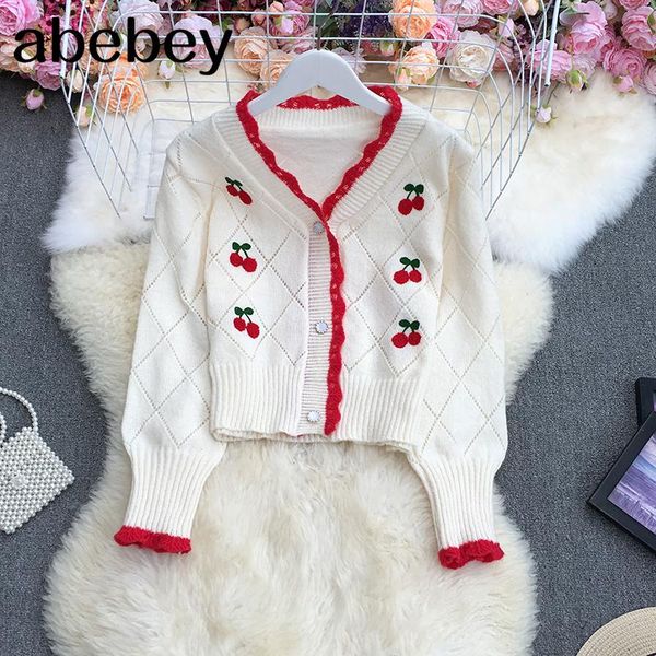 women's knits & tees 2021 spring autumn sweet v-neck long sleeve knitted cardigan hit color patchwork cherry embroidery loose short swe, White
women's knits & tees 2021 spring autumn sweet v-neck long sleeve knitted cardigan hit color patchwork cherry embroidery loose short swe, White