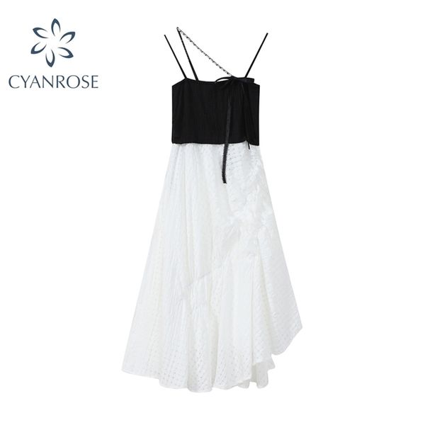 women summer dress patchwork color suspender pleated ruffle french elegant temperament ladies spaghetti strap es 210515, Black;gray
women summer dress patchwork color suspender pleated ruffle french elegant temperament ladies spaghetti strap es 210515, Black;gray