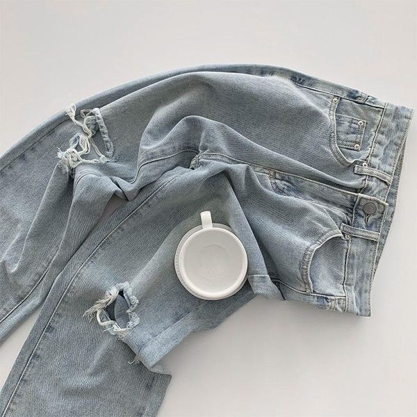 women's jeans fashion holed women high waist thin straight cotton denim pants femme korean style bottom, Blue
women's jeans fashion holed women high waist thin straight cotton denim pants femme korean style bottom, Blue