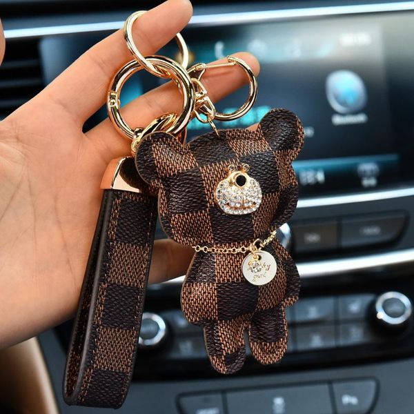 keychains female high-end leather cute bear keychain men's flower diamond car bag accessories diy pendant couple gift, Silver 
keychains female high-end leather cute bear keychain men's flower diamond car bag accessories diy pendant couple gift, Silver