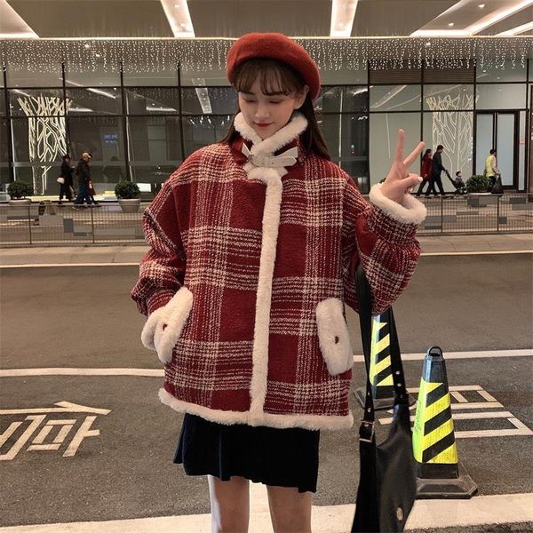 women's wool & blends coats 2021 casual winter coat plush stitching woolen cloth thick long-sleeved ladies short fashion, Black
women's wool & blends coats 2021 casual winter coat plush stitching woolen cloth thick long-sleeved ladies short fashion, Black