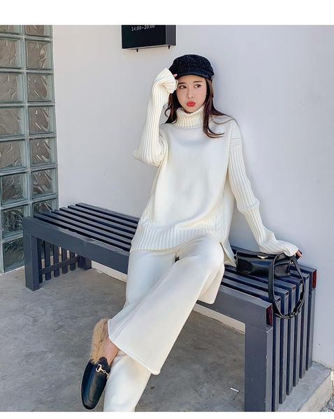 women's two piece pants set sweater tracksuit pullover women high waist knit wide leg 2021 autumn suit winter collar to keep, White
women's two piece pants set sweater tracksuit pullover women high waist knit wide leg 2021 autumn suit winter collar to keep, White