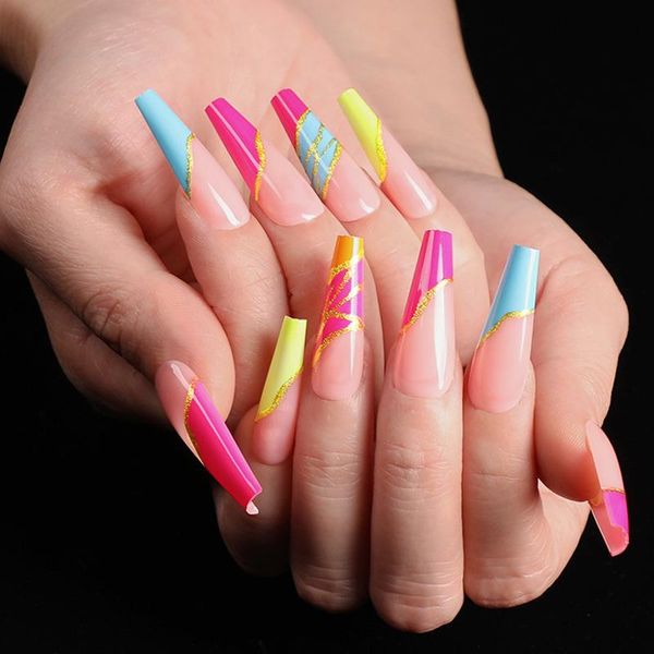 false nails 24pcs/box fake with glue designed colourful gold thread rainbow paragraph press on coffin girls nail tips stick-on, Red;gold
false nails 24pcs/box fake with glue designed colourful gold thread rainbow paragraph press on coffin girls nail tips stick-on, Red;gold
