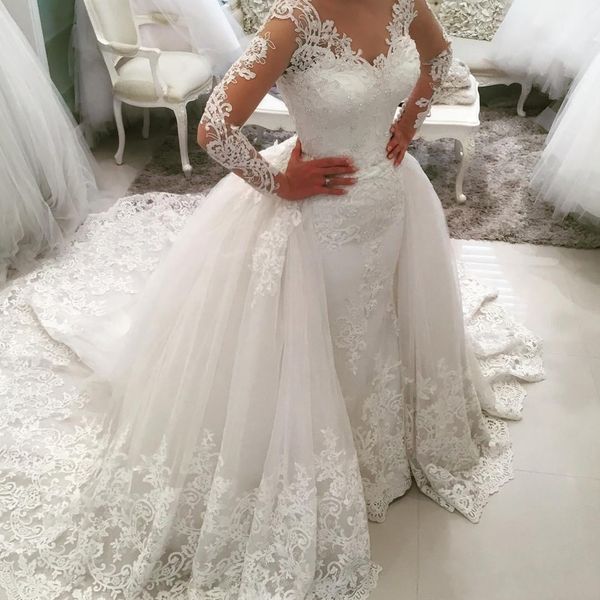 2022 luxury african mermaid wedding dresses v neck long sleeves illusion full lace applique overskirts detachable train button back bridal g, White
2022 luxury african mermaid wedding dresses v neck long sleeves illusion full lace applique overskirts detachable train button back bridal g, White