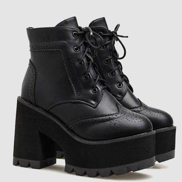boots brand shoelaces autumn winter fashion leisure brogue shoes square high heels platform ankle women, Black
boots brand shoelaces autumn winter fashion leisure brogue shoes square high heels platform ankle women, Black