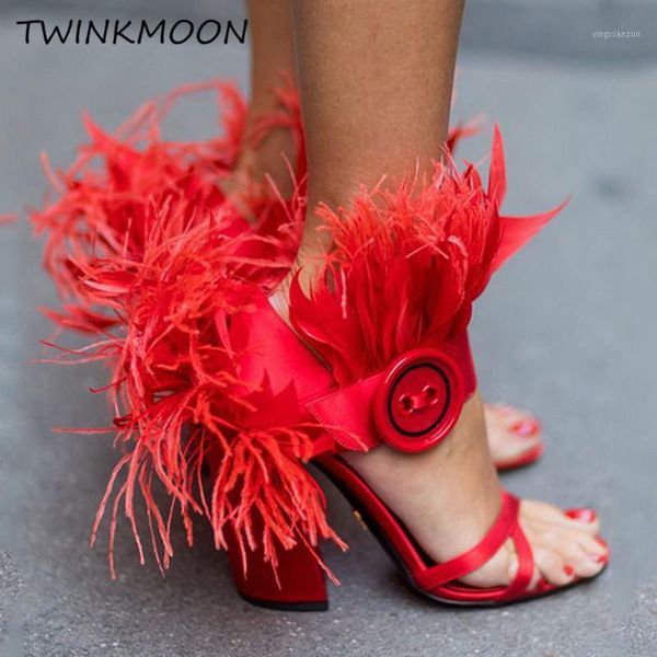 sandals red fur women satin ostrich feather shoes ankle buckle button block high heels party runway summer zapatos mujer1, Black
sandals red fur women satin ostrich feather shoes ankle buckle button block high heels party runway summer zapatos mujer1, Black
