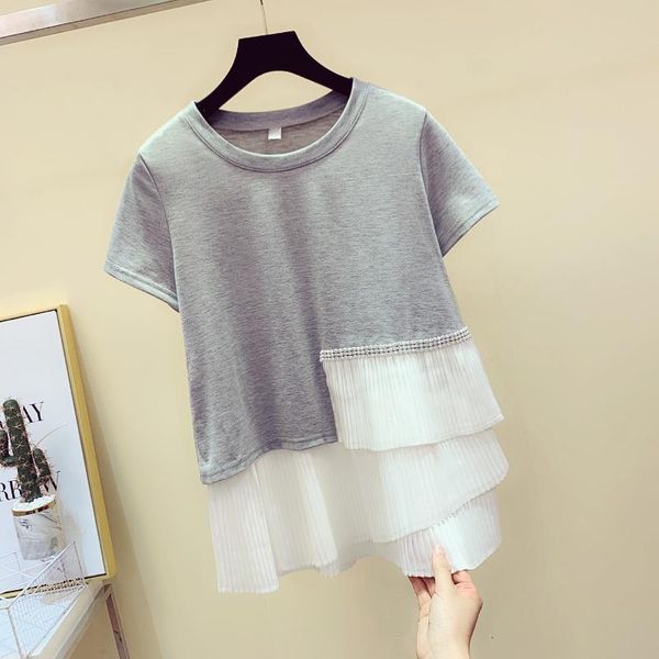 women's t-shirt irregular stitching diamond short sleeve cotton women 2021 spring and summer korean loose harajuku, White
women's t-shirt irregular stitching diamond short sleeve cotton women 2021 spring and summer korean loose harajuku, White