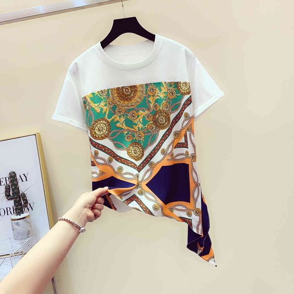 tee printed stitching shirt short-sleeved cotton t-shirt women summer style simple tshirt, White
tee printed stitching shirt short-sleeved cotton t-shirt women summer style simple tshirt, White