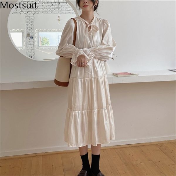 korean elegant women long dress autumn full sleeve bow collar loose waist pleated dresses fashion ladies vestidos 210513, Black;gray
korean elegant women long dress autumn full sleeve bow collar loose waist pleated dresses fashion ladies vestidos 210513, Black;gray