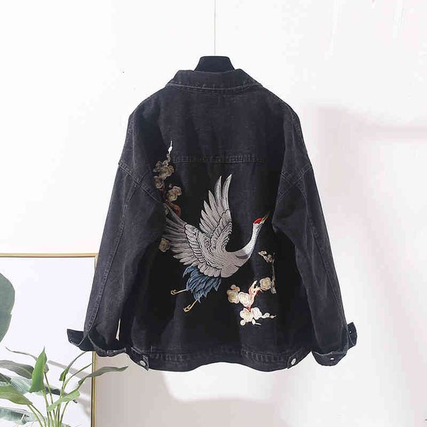 women's jackets crane embroidery denim women outerwear harajuku loos short jeans female streetwear vintage blue black coat 9v78, Black;brown
women's jackets crane embroidery denim women outerwear harajuku loos short jeans female streetwear vintage blue black coat 9v78, Black;brown