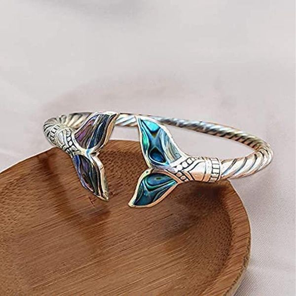 bangle women's silver bracelet abalone shell and fish tail adjustable open hand chain gift for women girls, Black
bangle women's silver bracelet abalone shell and fish tail adjustable open hand chain gift for women girls, Black