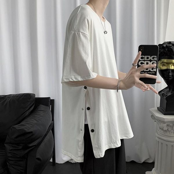 men's t-shirts side-breasted solid color short-sleeved t-shirt summer simple trend loose youth tide brand five-point sleeve oversized t, White;black
men's t-shirts side-breasted solid color short-sleeved t-shirt summer simple trend loose youth tide brand five-point sleeve oversized t, White;black