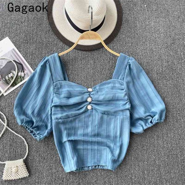 blouse women summer square collar puff sleeve button solid sweet shirts slim korean fashion chic wild blouses 210531, White
blouse women summer square collar puff sleeve button solid sweet shirts slim korean fashion chic wild blouses 210531, White
