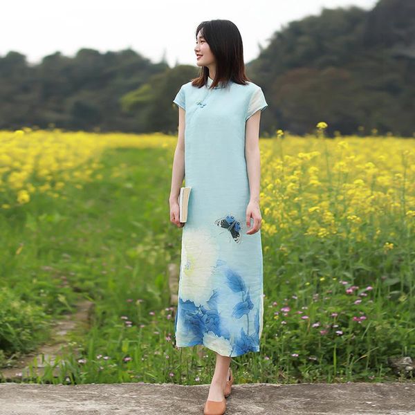 original design women ethnic style chinese printed long dress summer short sleeve ramie slim fit clothing, Red
original design women ethnic style chinese printed long dress summer short sleeve ramie slim fit clothing, Red