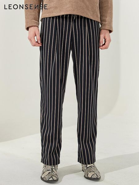 men's pants leonsense 2021 brand cotton polyester striped trousers men autumn and winter wide leg button, Black
men's pants leonsense 2021 brand cotton polyester striped trousers men autumn and winter wide leg button, Black