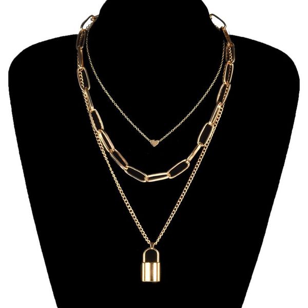 pendant necklaces key padlock multi layer lock necklace heart link chain on the neck with punk jewelry mujer for women gift, Silver
pendant necklaces key padlock multi layer lock necklace heart link chain on the neck with punk jewelry mujer for women gift, Silver
