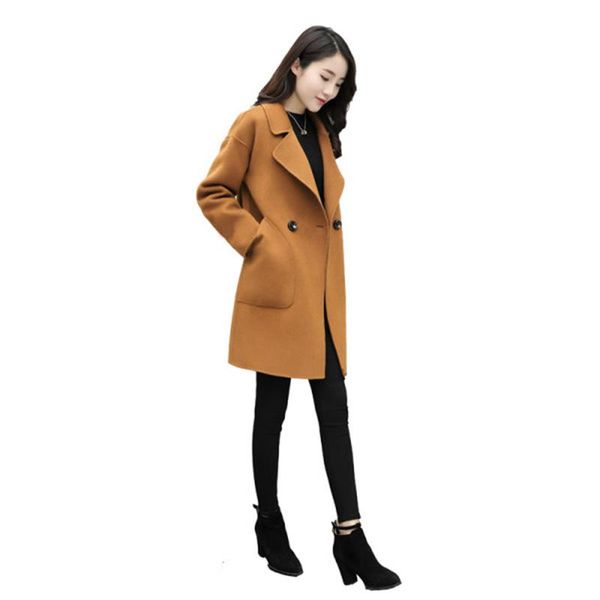 women's wool & blends casaco feminino 2021 mid-length woolen coat autumn winter elegant fashion outerwear female coats, Black
women's wool & blends casaco feminino 2021 mid-length woolen coat autumn winter elegant fashion outerwear female coats, Black