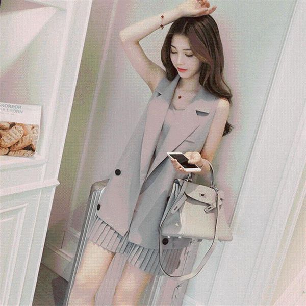 two piece dress summer 2 sets style women long vest jacket + pleated fashion women's suit conjunto feminino, White
two piece dress summer 2 sets style women long vest jacket + pleated fashion women's suit conjunto feminino, White