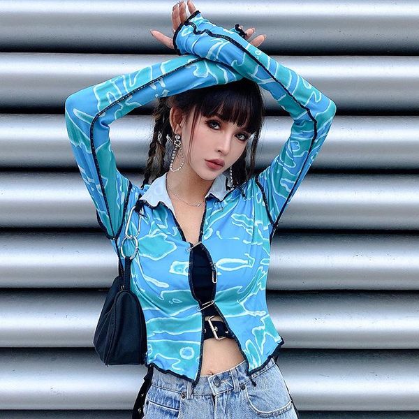 women's t-shirt women pin buckle crop casual long sleeve cardigan personality camouflage stand collar print t shirt for female, White
women's t-shirt women pin buckle crop casual long sleeve cardigan personality camouflage stand collar print t shirt for female, White