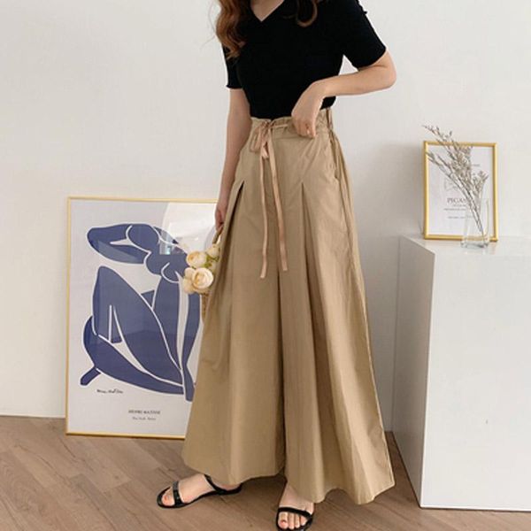 women's pants & capris woman culottes drawstring elastic waist loose korean pleated hakama women trousers 2021 summer wide leg, Black;white
women's pants & capris woman culottes drawstring elastic waist loose korean pleated hakama women trousers 2021 summer wide leg, Black;white