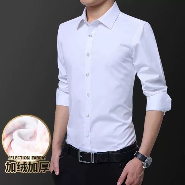 Plush long sve slim busins drs handsome work white casual Korean top men's shirt, White;black
Plush long sve slim busins drs handsome work white casual Korean top men's shirt, White;black
