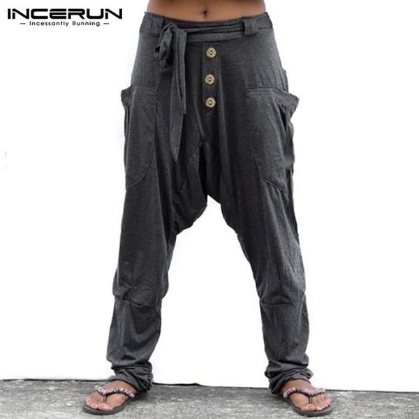 men casual pants joggers streetwear solid color lace up button drop-crotch pockets breathable thin trousers men's, Black
men casual pants joggers streetwear solid color lace up button drop-crotch pockets breathable thin trousers men's, Black