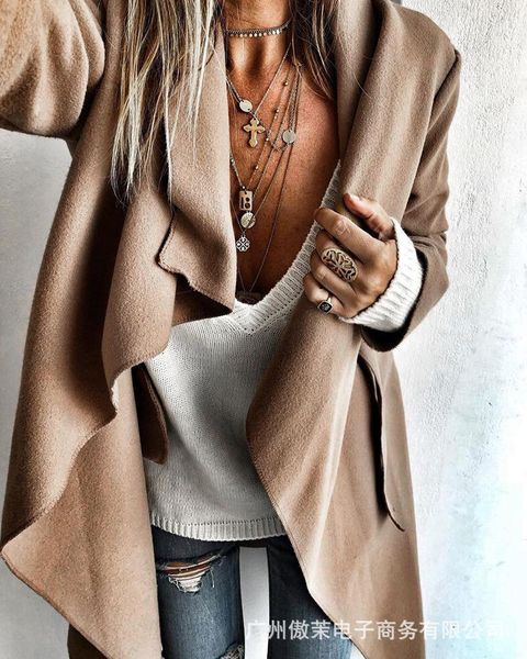 women's jackets 2021 jacket irregular lapel loose coat autumn long sleeve cardigan khaki, Black;brown
women's jackets 2021 jacket irregular lapel loose coat autumn long sleeve cardigan khaki, Black;brown
