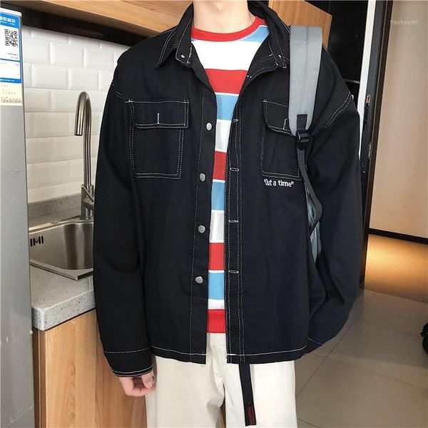 men's jackets men solid color single double breasted all-match chic harajuku mens coat streetwear turn-down collar simple loose pocket, Black;brown 
men's jackets men solid color single double breasted all-match chic harajuku mens coat streetwear turn-down collar simple loose pocket, Black;brown