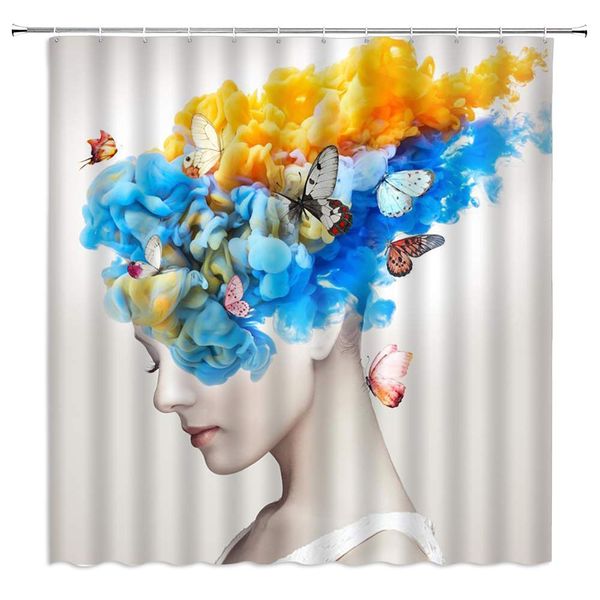 abstract girl portrait shower curtain fantasy color smoke decorated hair butterfly character portrait,70x70 inch polyester
abstract girl portrait shower curtain fantasy color smoke decorated hair butterfly character portrait,70x70 inch polyester
