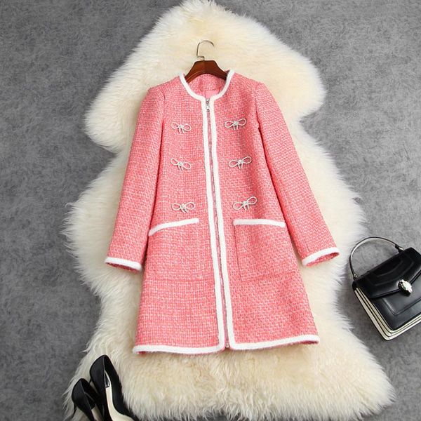 women's wool & blends women autumn chic pink color o-neck tweed overcoat elegant lady's coat b089, Black
women's wool & blends women autumn chic pink color o-neck tweed overcoat elegant lady's coat b089, Black
