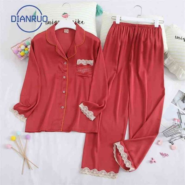 dianruo autumn sleepwear women new silk ladies long sleeve lace home wear set korean version girls sweet pajamas q377 210325, Black;red
dianruo autumn sleepwear women new silk ladies long sleeve lace home wear set korean version girls sweet pajamas q377 210325, Black;red