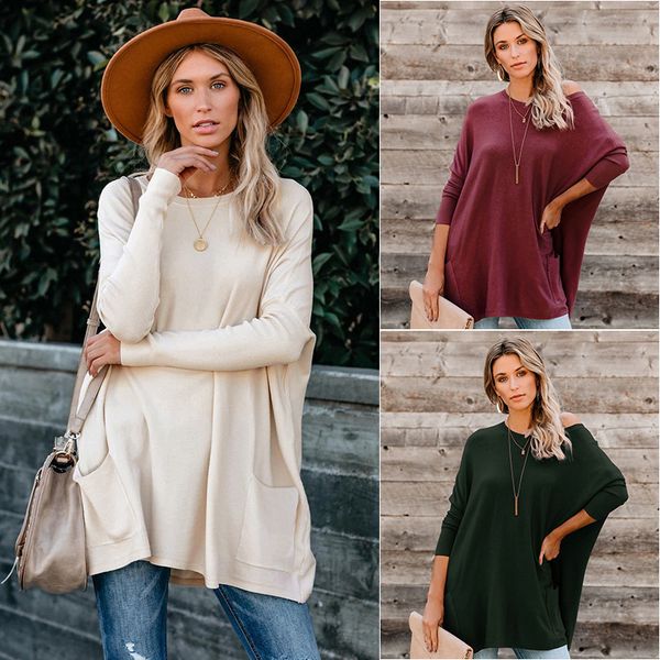 2021 autumn women's loose round neck solid long sleeve t-shirt sweater women's fashion, Black;red
2021 autumn women's loose round neck solid long sleeve t-shirt sweater women's fashion, Black;red
