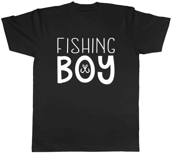 fishing boy mens t-shirt tee, White;black