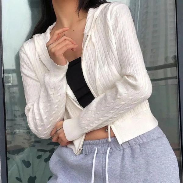women's knits & tees 2021 spring hooded cardigan sweater women twist pattern zipper knitted wear short style slim fit long sleeve cardi, White
women's knits & tees 2021 spring hooded cardigan sweater women twist pattern zipper knitted wear short style slim fit long sleeve cardi, White