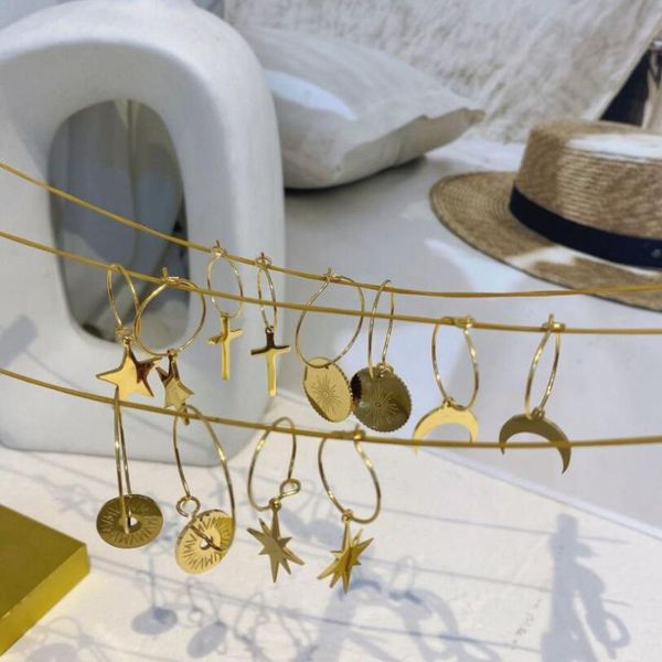 hoop & huggie 316l stainless steel star cross moon pentagram buckle earrings for women party gifts ins trend fine advanced jewelry sae695, Golden;silver
hoop & huggie 316l stainless steel star cross moon pentagram buckle earrings for women party gifts ins trend fine advanced jewelry sae695, Golden;silver