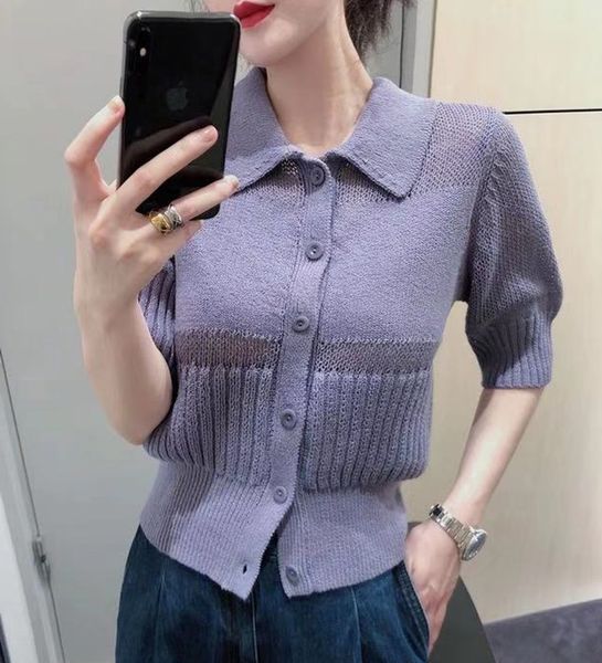 soft wind hollow out design polo collar short sleeve knitted cardigan women's style thin single breasted summer, White
soft wind hollow out design polo collar short sleeve knitted cardigan women's style thin single breasted summer, White