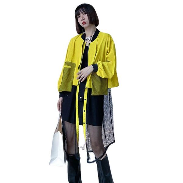 women's jackets loose fit yellow hem mesh big size for women 2021 stand collar long sleeve autumn fashion tide spring coats, Black;brown
women's jackets loose fit yellow hem mesh big size for women 2021 stand collar long sleeve autumn fashion tide spring coats, Black;brown