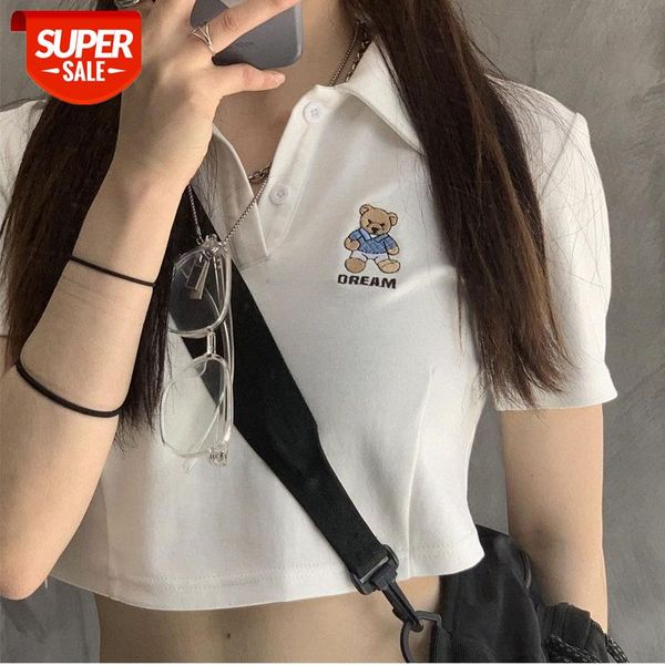 short-sleeved bear t-shirt women's year b is thin white short-waisted polo collar with navel exposed #te3b
short-sleeved bear t-shirt women's year b is thin white short-waisted polo collar with navel exposed #te3b