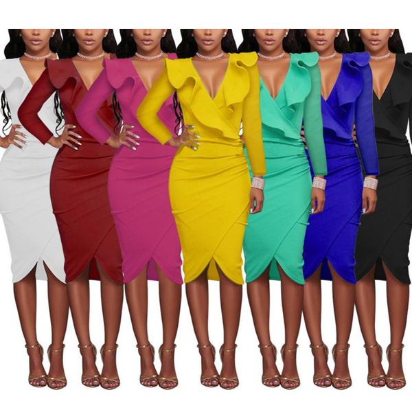 casual dresses est women bodycon ruffles deep v neck long sleeve midi dress for summer, Black;gray
casual dresses est women bodycon ruffles deep v neck long sleeve midi dress for summer, Black;gray