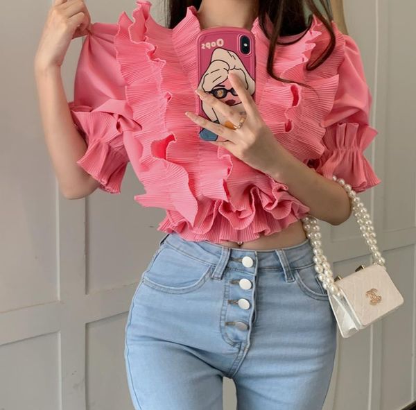 women's blouses & shirts sweet blouse korean casual solid color v-neck pleasted blusas female fashion tide 2021 summer, White
women's blouses & shirts sweet blouse korean casual solid color v-neck pleasted blusas female fashion tide 2021 summer, White