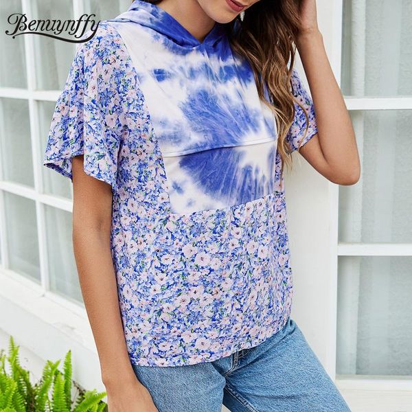 women's t-shirt benuynffy tie dye and floral print casual hooded t-shirts women 2021 summer short sleeve ladies t shirt clothing, White
women's t-shirt benuynffy tie dye and floral print casual hooded t-shirts women 2021 summer short sleeve ladies t shirt clothing, White