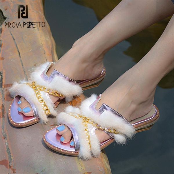 prova perfetto luxury genuine leather summer women fur slippers gold chain decor outside slides flat shoes woman, Black
prova perfetto luxury genuine leather summer women fur slippers gold chain decor outside slides flat shoes woman, Black