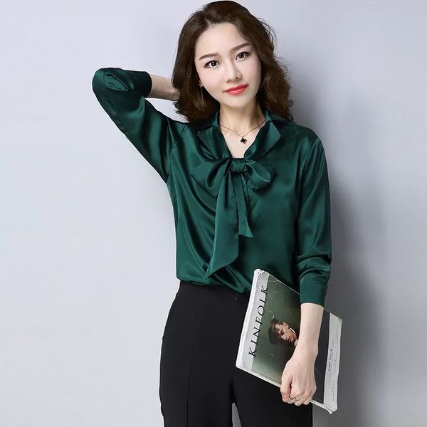 blouses female temperament bow soft comfortable outdoors work simple style sweet plus size basic silk shirt, White
blouses female temperament bow soft comfortable outdoors work simple style sweet plus size basic silk shirt, White