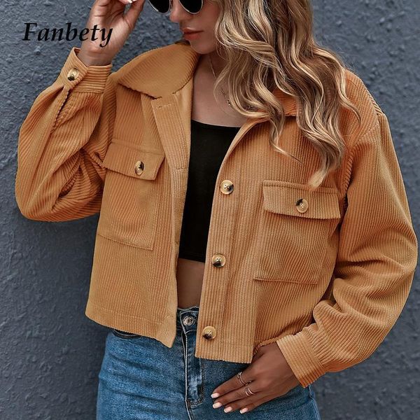 women's jackets autumn casual corduroy shirt women elegant single-breasted pocket chic short coats 2021 fashion lady all-match outwears, Black;brown
women's jackets autumn casual corduroy shirt women elegant single-breasted pocket chic short coats 2021 fashion lady all-match outwears, Black;brown