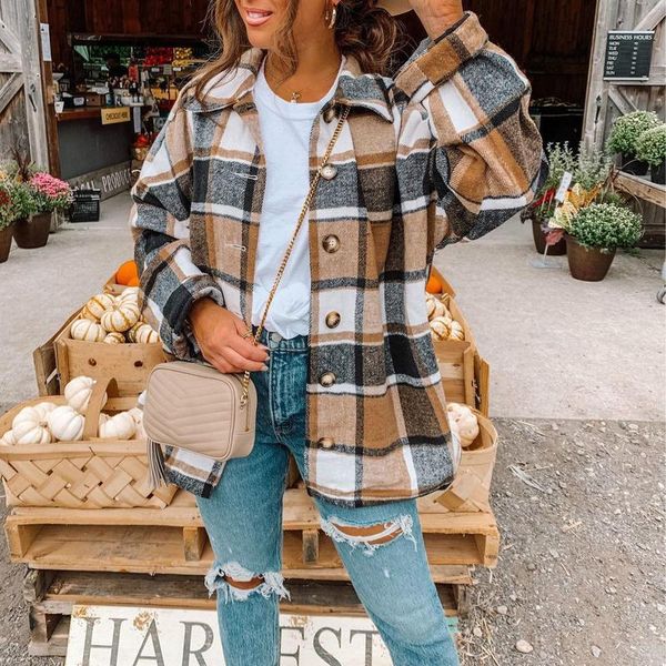 women's jackets spring autumn vintage plaid jacket fashion pocket loose lapel shirts coat women streetwear long sleeve thick wool coats, Black;brown
women's jackets spring autumn vintage plaid jacket fashion pocket loose lapel shirts coat women streetwear long sleeve thick wool coats, Black;brown