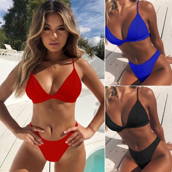women's swimwear girls women solid color push-up padded bra thong bikini set two-piece suits triangle swimsuit bathing beachwear, White;black
women's swimwear girls women solid color push-up padded bra thong bikini set two-piece suits triangle swimsuit bathing beachwear, White;black