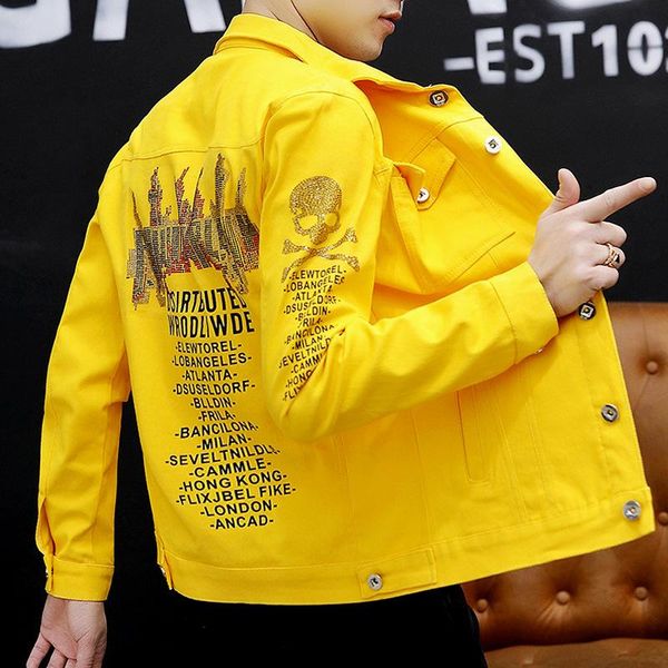 men's jackets 2021 spring autumn yellow korean clothes for teenagers skeleton drilling diamonds student brand denim jacket man, Black;brown
men's jackets 2021 spring autumn yellow korean clothes for teenagers skeleton drilling diamonds student brand denim jacket man, Black;brown