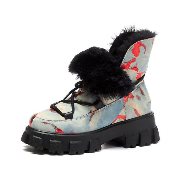 boots chaussure femme winter shoes women's snow genuine leather mixed color platform keep warm wool female ankle, Black
boots chaussure femme winter shoes women's snow genuine leather mixed color platform keep warm wool female ankle, Black