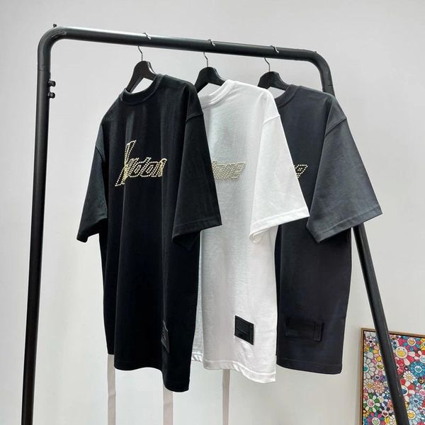 men's women's we11done retro pearl short sleeve couple simple trendy loose t shorts, White;black
men's women's we11done retro pearl short sleeve couple simple trendy loose t shorts, White;black