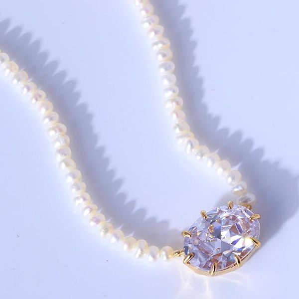pendant necklaces sweet and elegant natural small pearl with oval zircon necklace, Silver
pendant necklaces sweet and elegant natural small pearl with oval zircon necklace, Silver